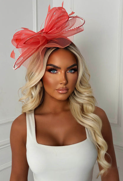 Eternity Coral Diamante Veil Fascinator
