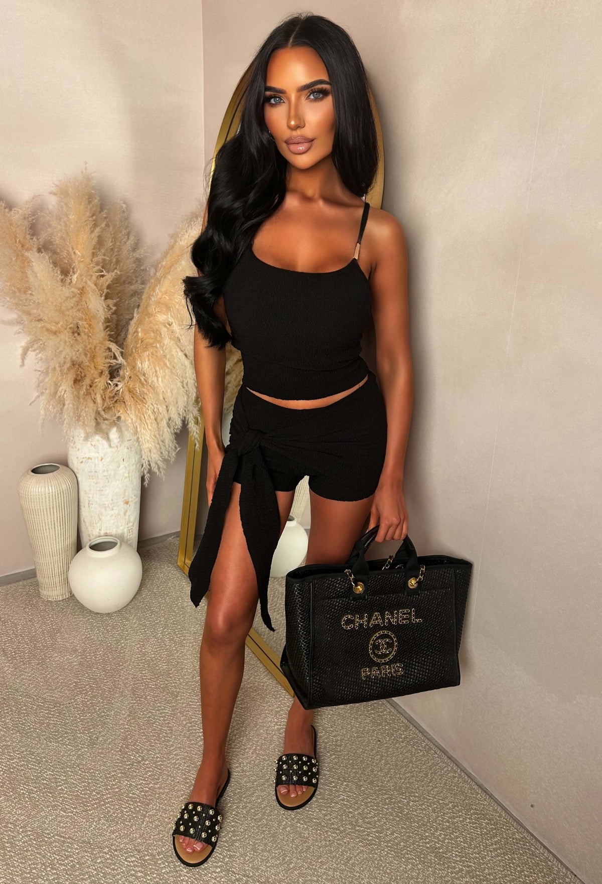 Everyday Sunshine Black Crinkle Top & Short Co-ord Set