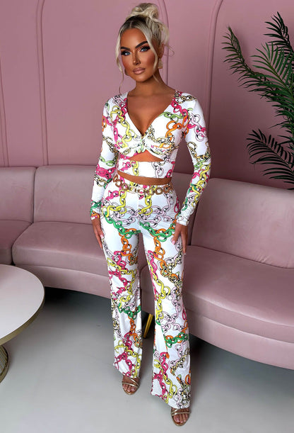 Feeling That White Chain Printed Cut Out Top Co-Ord