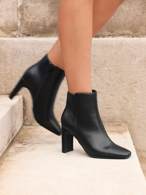 Glance Black Faux Leather Heeled Ankle Boots