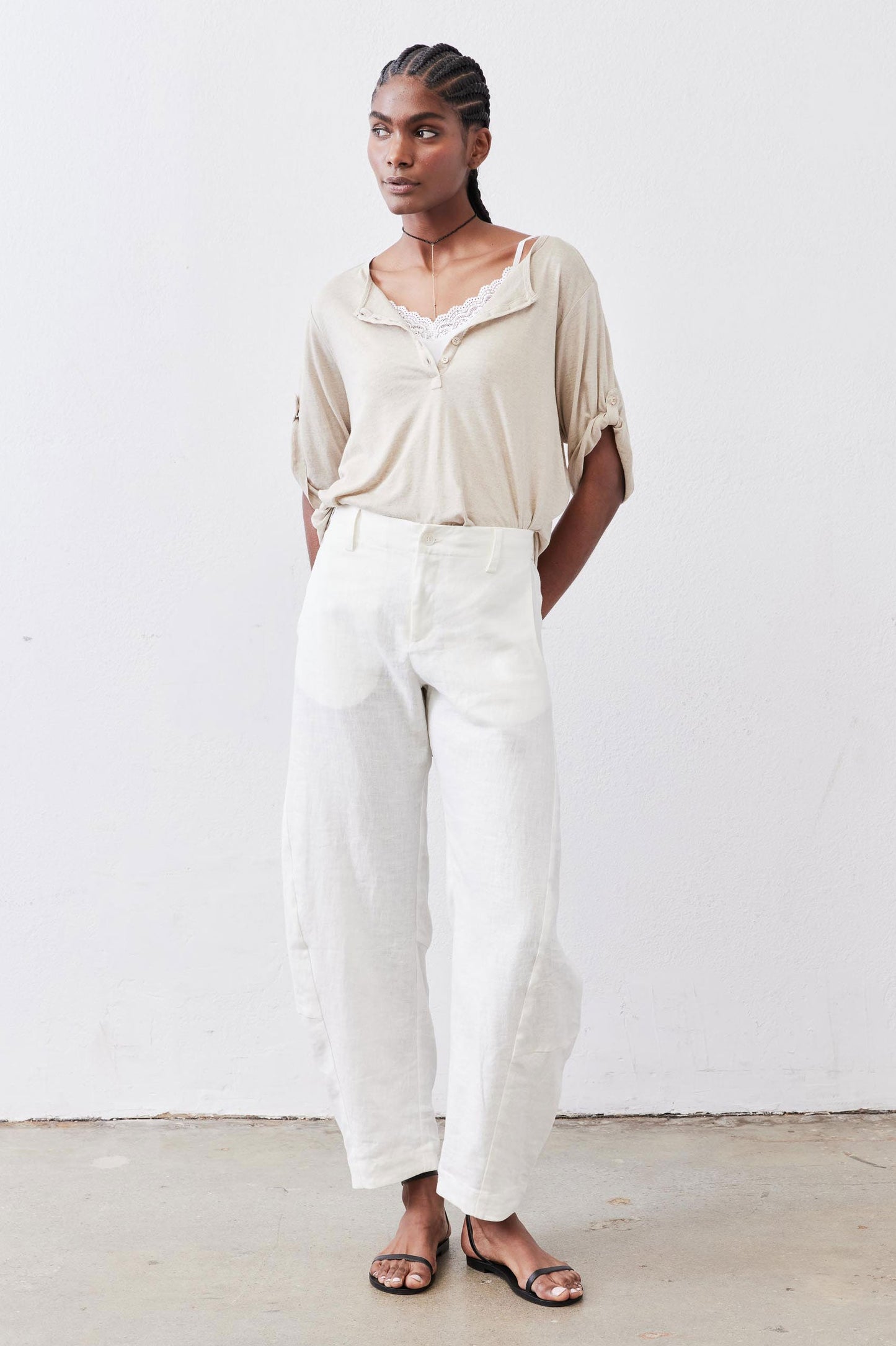 Half Button Elbow Sleeve Top
