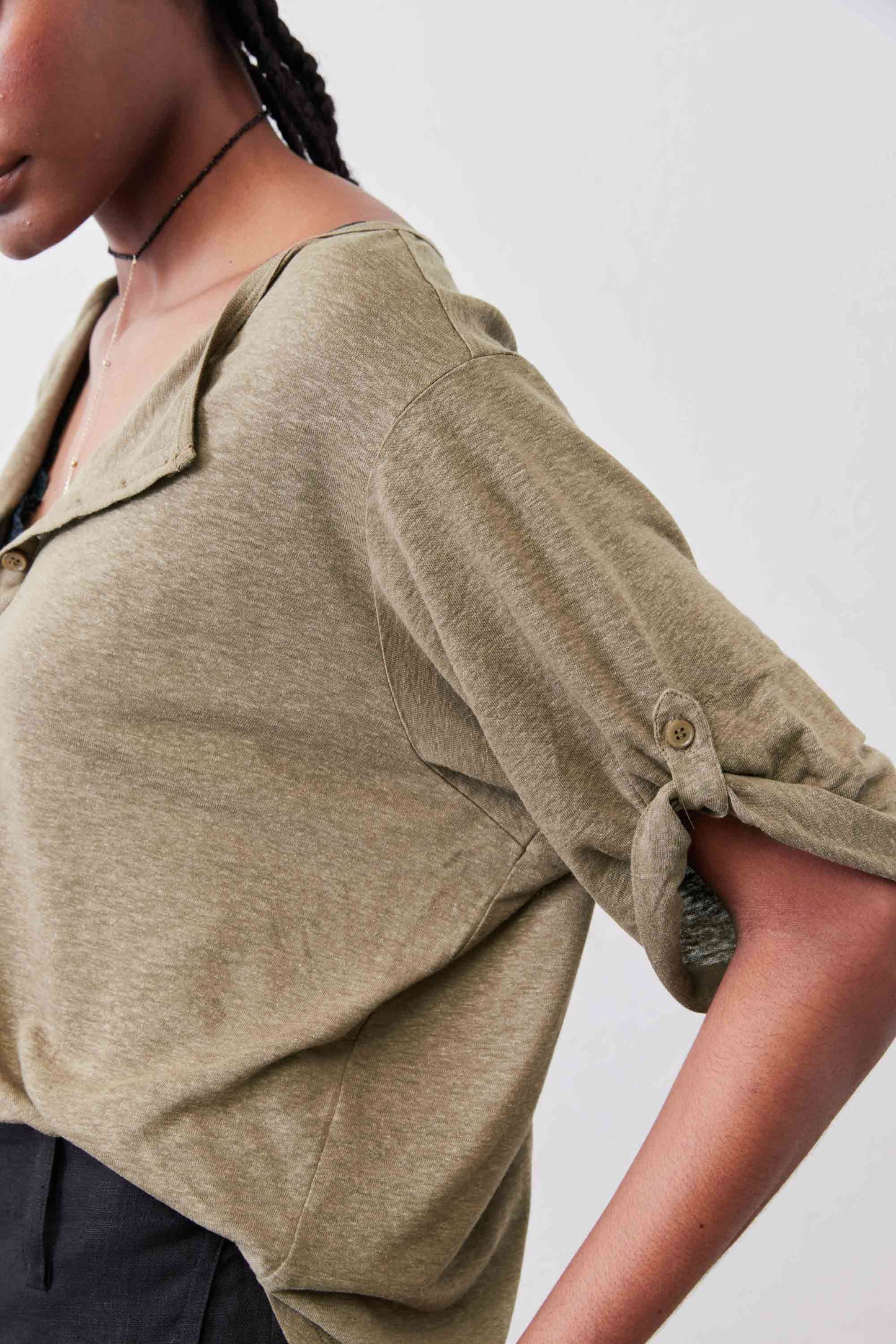 Half Button Elbow Sleeve Top