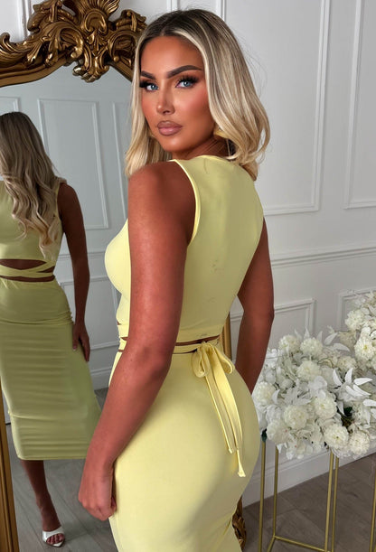 A Match Up Lemon Midi Wrap Around Co-Ord Set