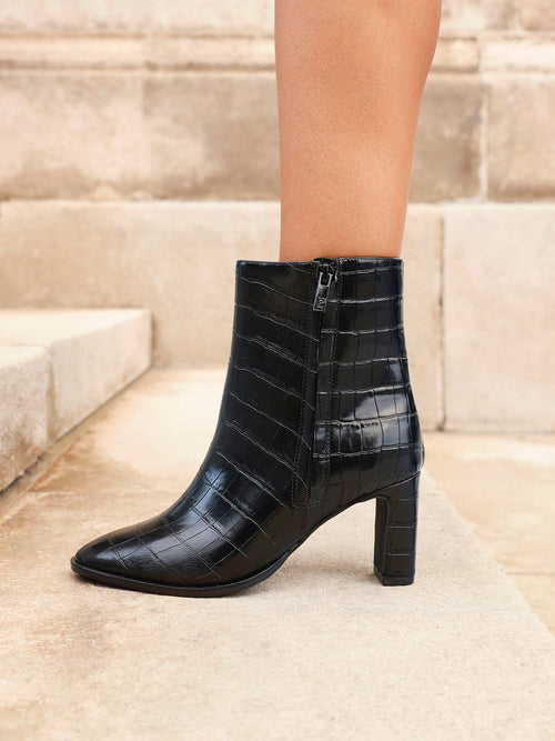 Jonas Black Croc Patent Heeled Ankle Boots