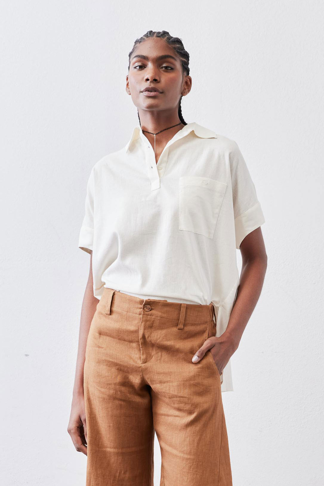 Pullover Short Sleeve Linen Blouse