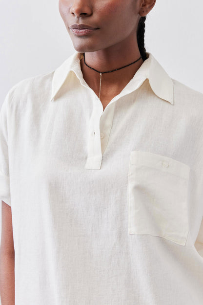 Pullover Short Sleeve Linen Blouse
