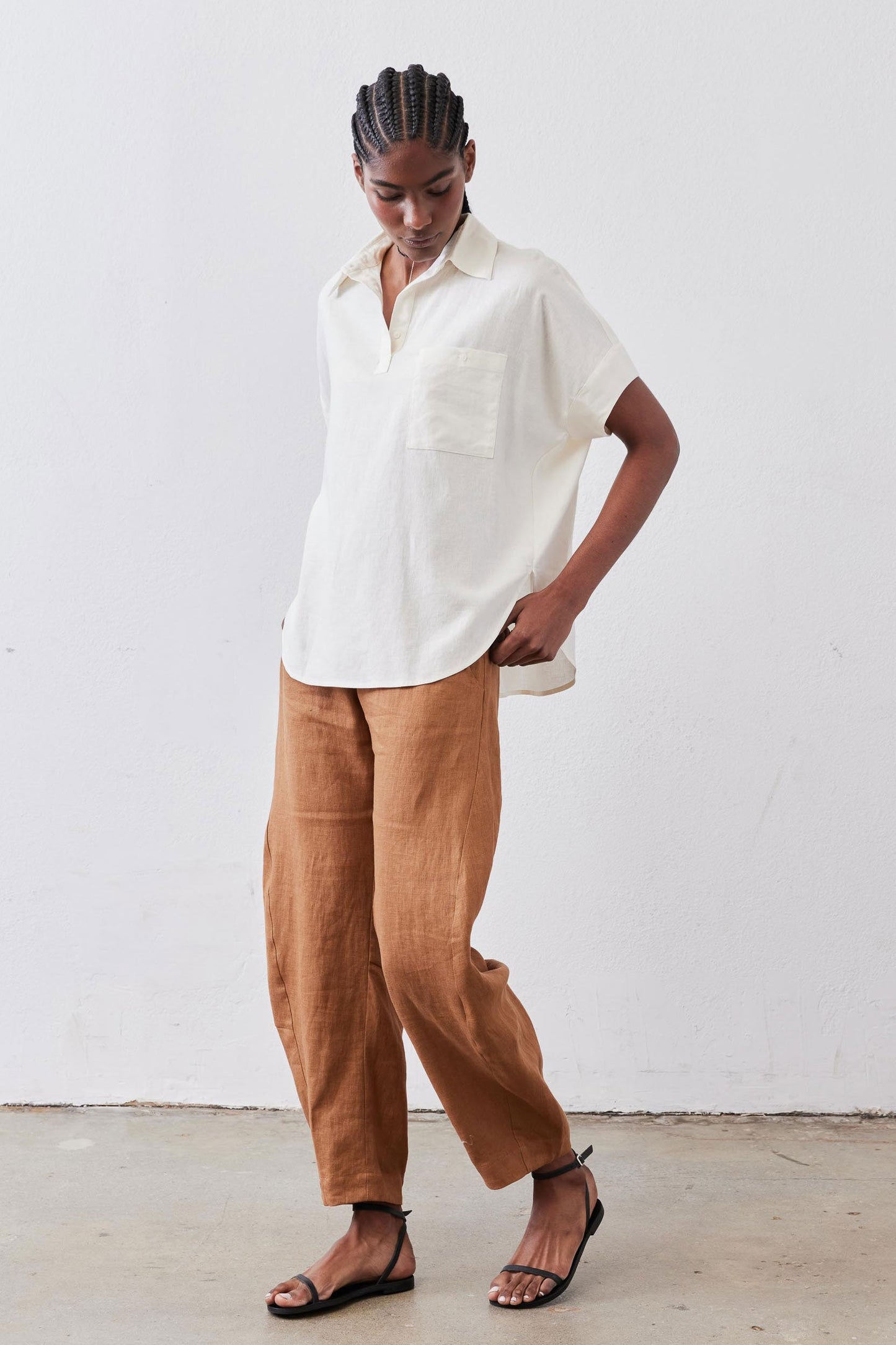 Pullover Short Sleeve Linen Blouse