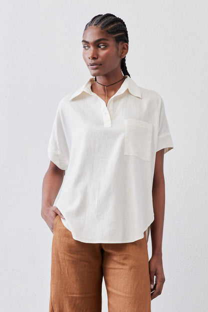 Pullover Short Sleeve Linen Blouse
