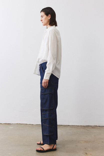 The Petite Off Duty Light Denim Cargo Pants