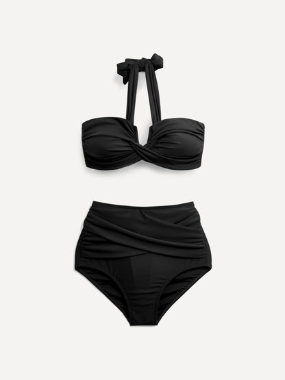Palma Black Bandeau High Waisted Bikini