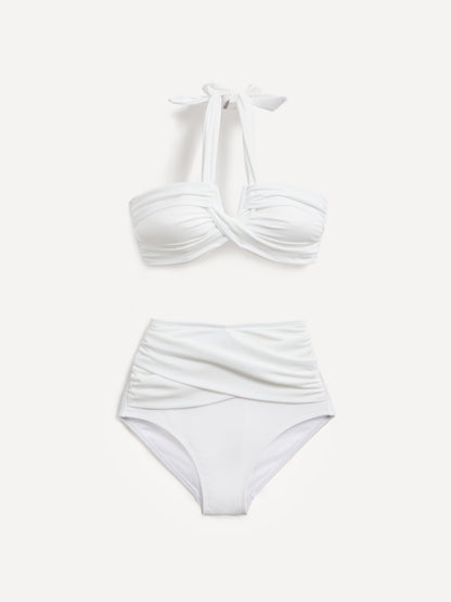 Palma White Bandeau High Waisted Bikini