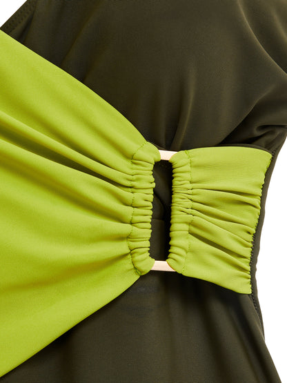 Paloma Linzi Swim Khaki & Lime Wrap Swimsuit