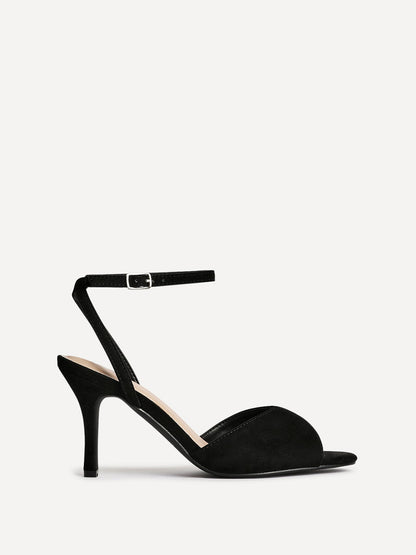 Parlour Black Faux Suede Peep Toe Heels