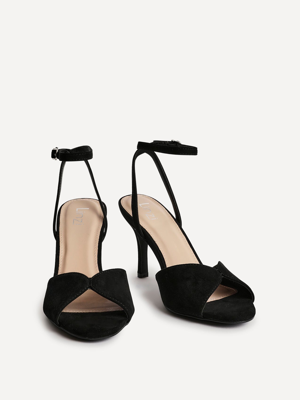 Parlour Black Faux Suede Peep Toe Heels