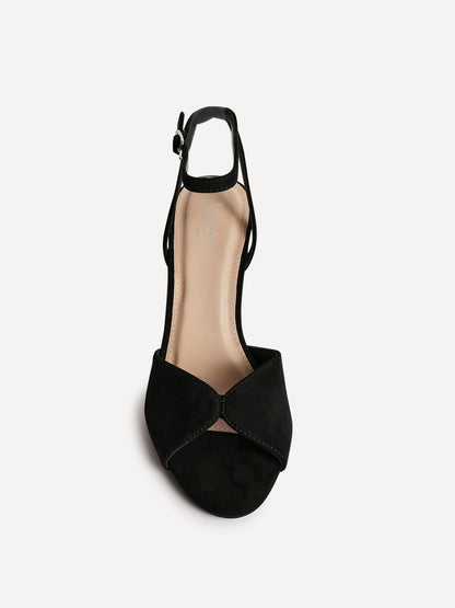 Parlour Black Faux Suede Peep Toe Heels