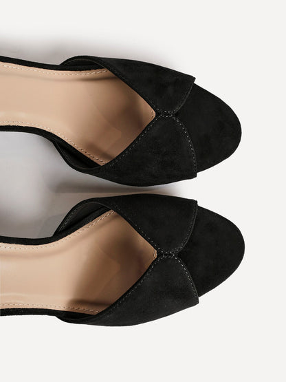 Parlour Black Faux Suede Peep Toe Heels