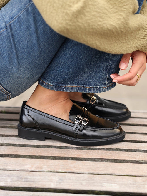 Portland Black Faux Leather Loafers