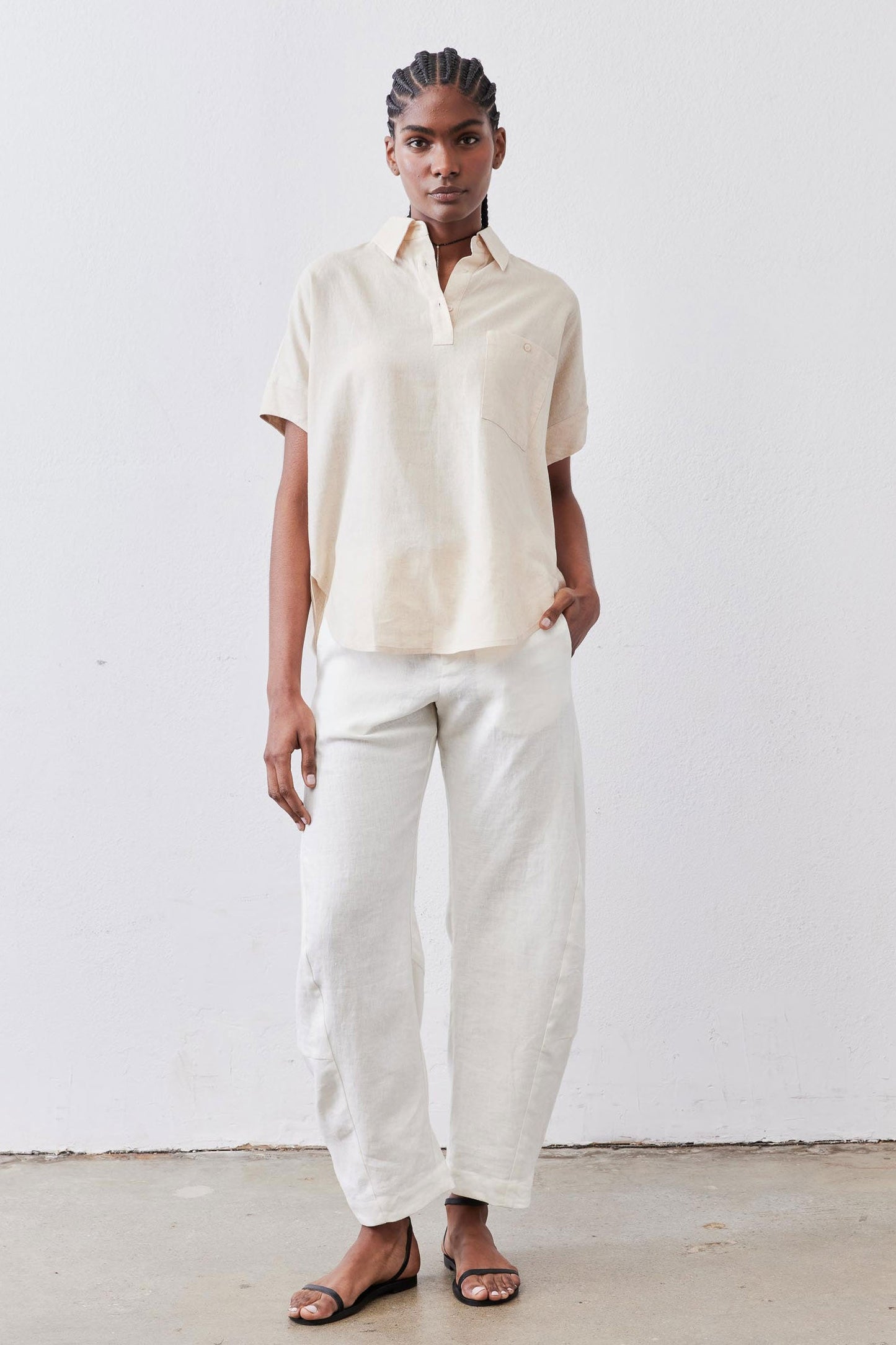 Pullover Short Sleeve Linen Blouse
