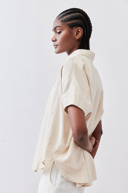 Pullover Short Sleeve Linen Blouse