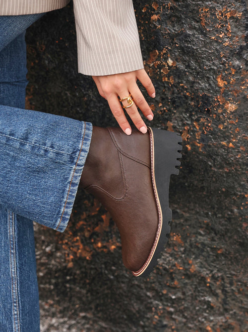 Pulse Wide Fit Brown Wedged Ankle Boots