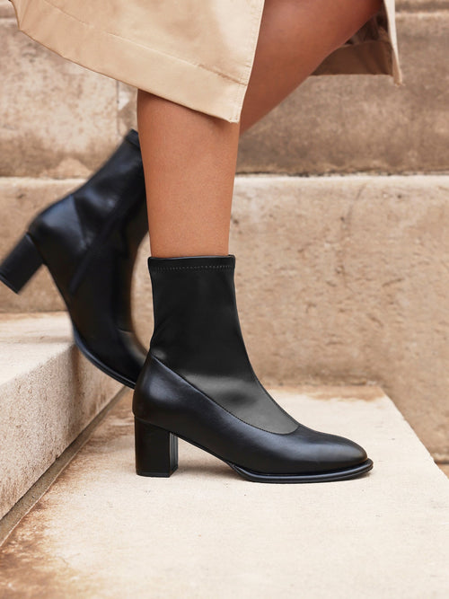 Rita Black Heeled Sock Boots