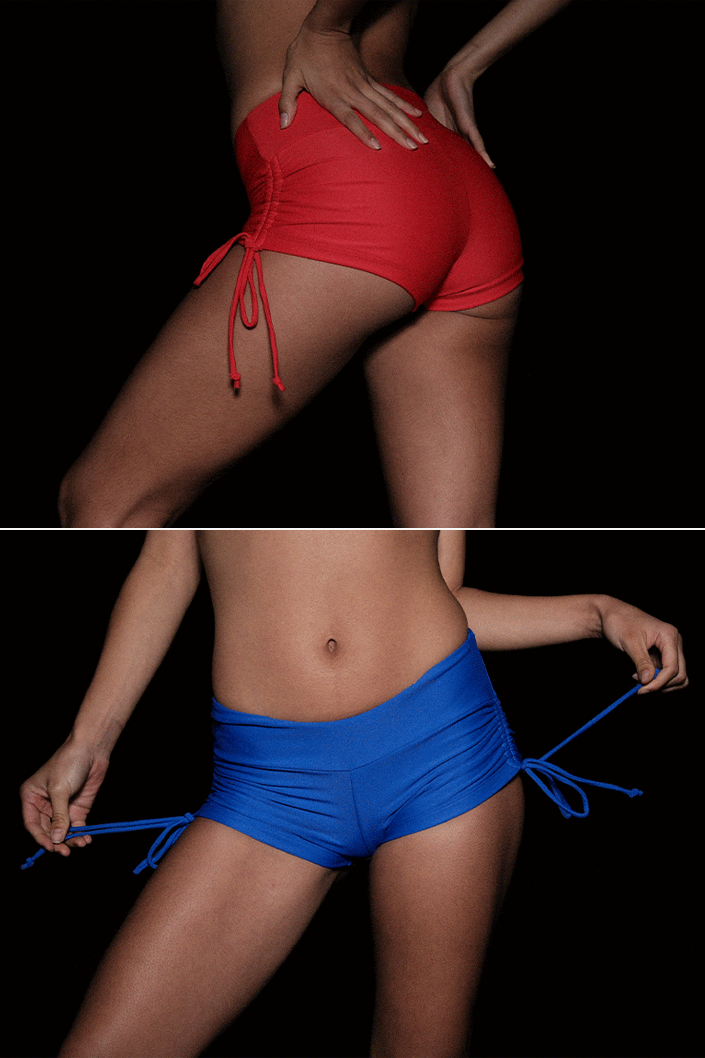 RNT334 - Nylon Tricot Ruched Side Tie Shorts