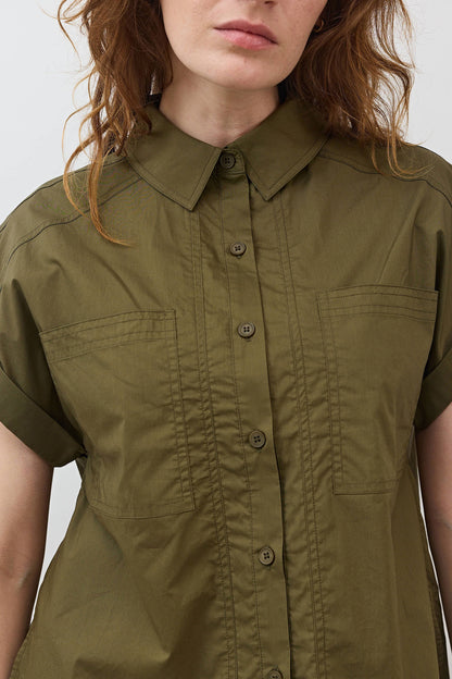 Short Sleeve Poplin Button Down Blouse