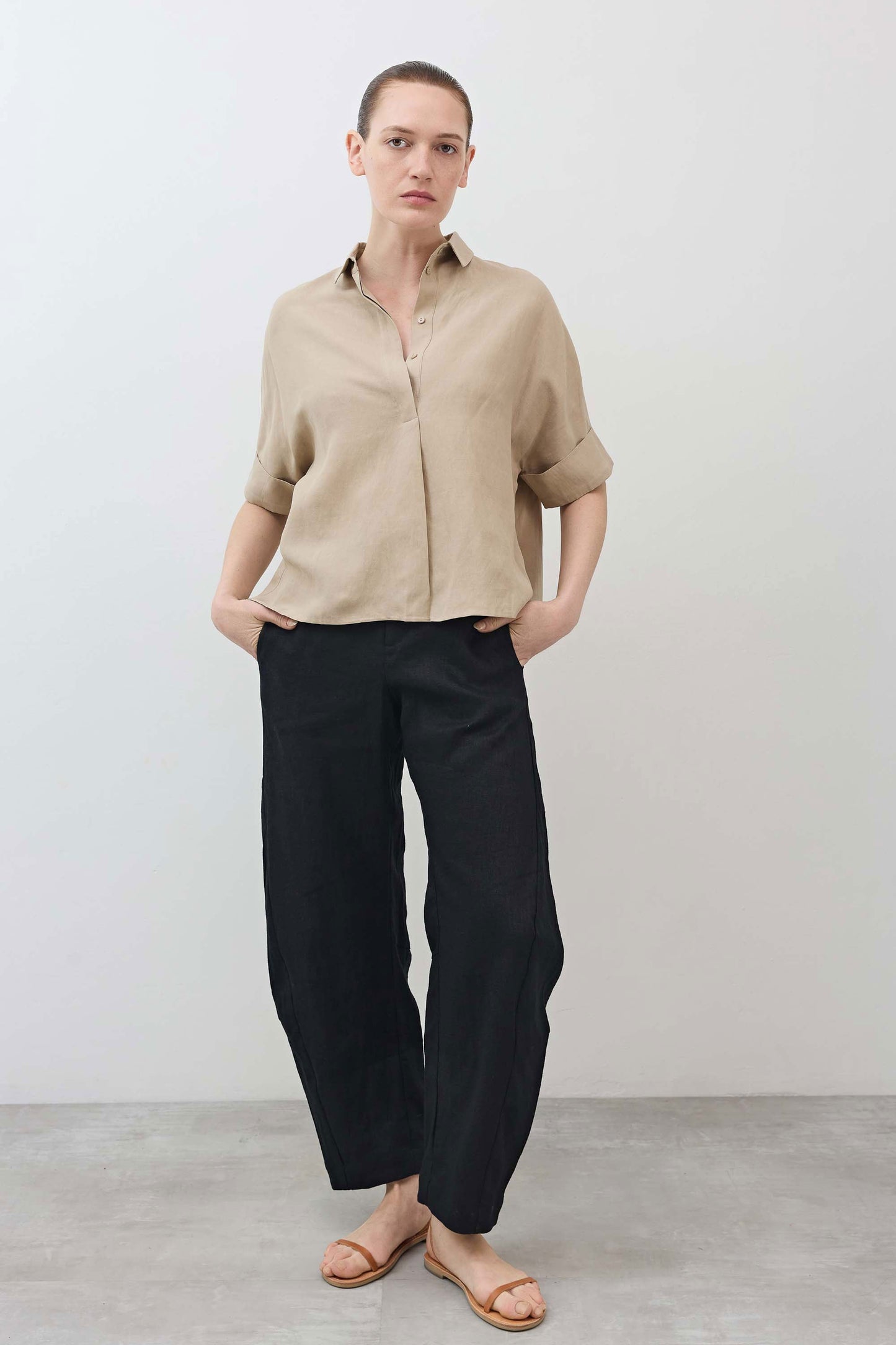 Silk Linen Oversized Pullover Blouse