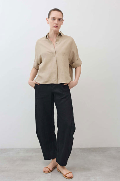 Silk Linen Oversized Pullover Blouse