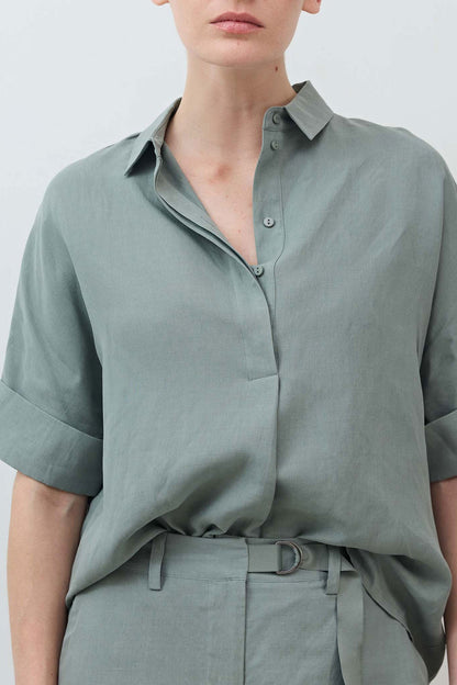 Silk Linen Oversized Pullover Blouse