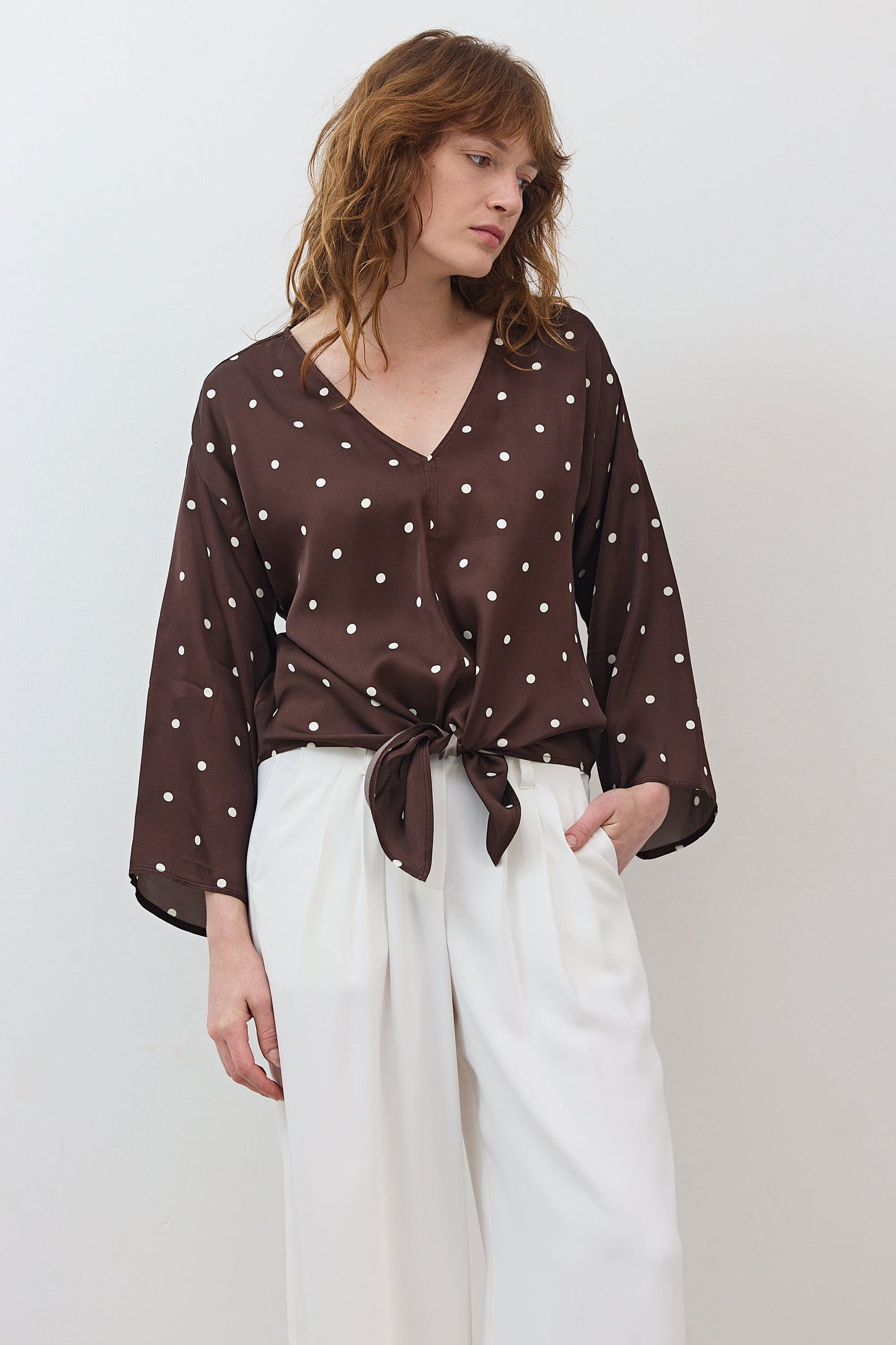 Silky Tie Front Blouse