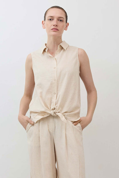 Sleeveless Tie Front Button Down