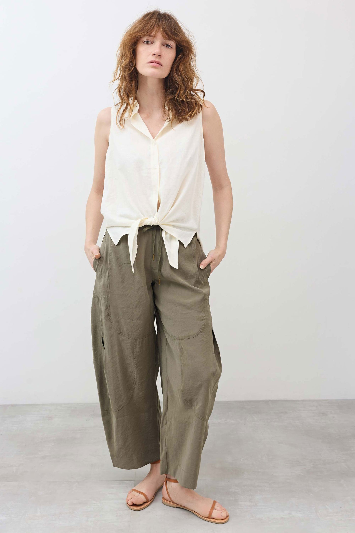 Sleeveless Tie Front Button Down
