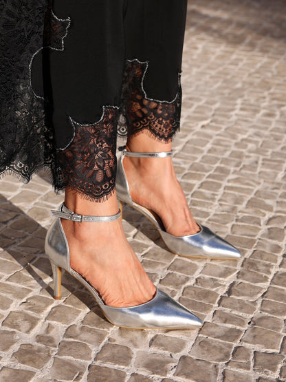 Thea Silver Faux Leather Stiletto Court Heels