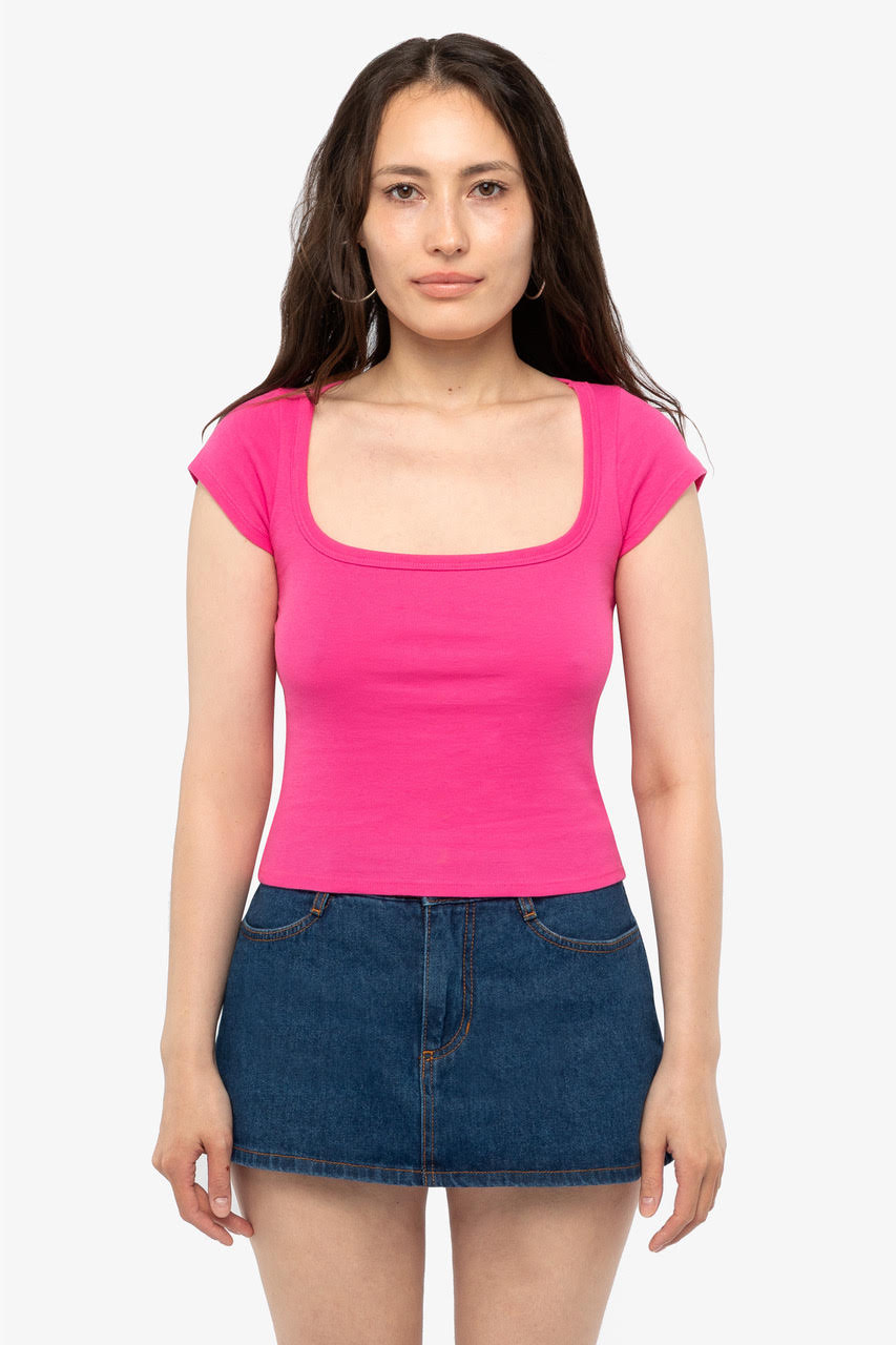 43023 - Baby Rib Square Neck Cap Sleeve Tee