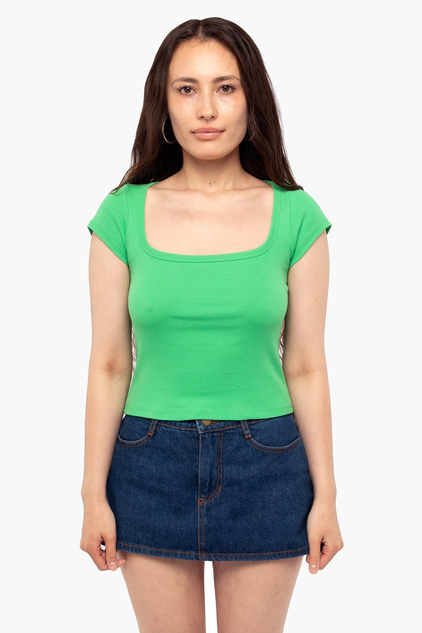 43023 - Baby Rib Square Neck Cap Sleeve Tee