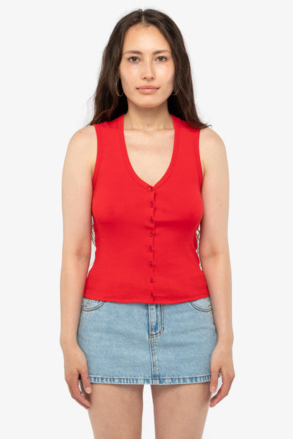 43575X - Baby Rib Sleeveless V Neck Button Up Top